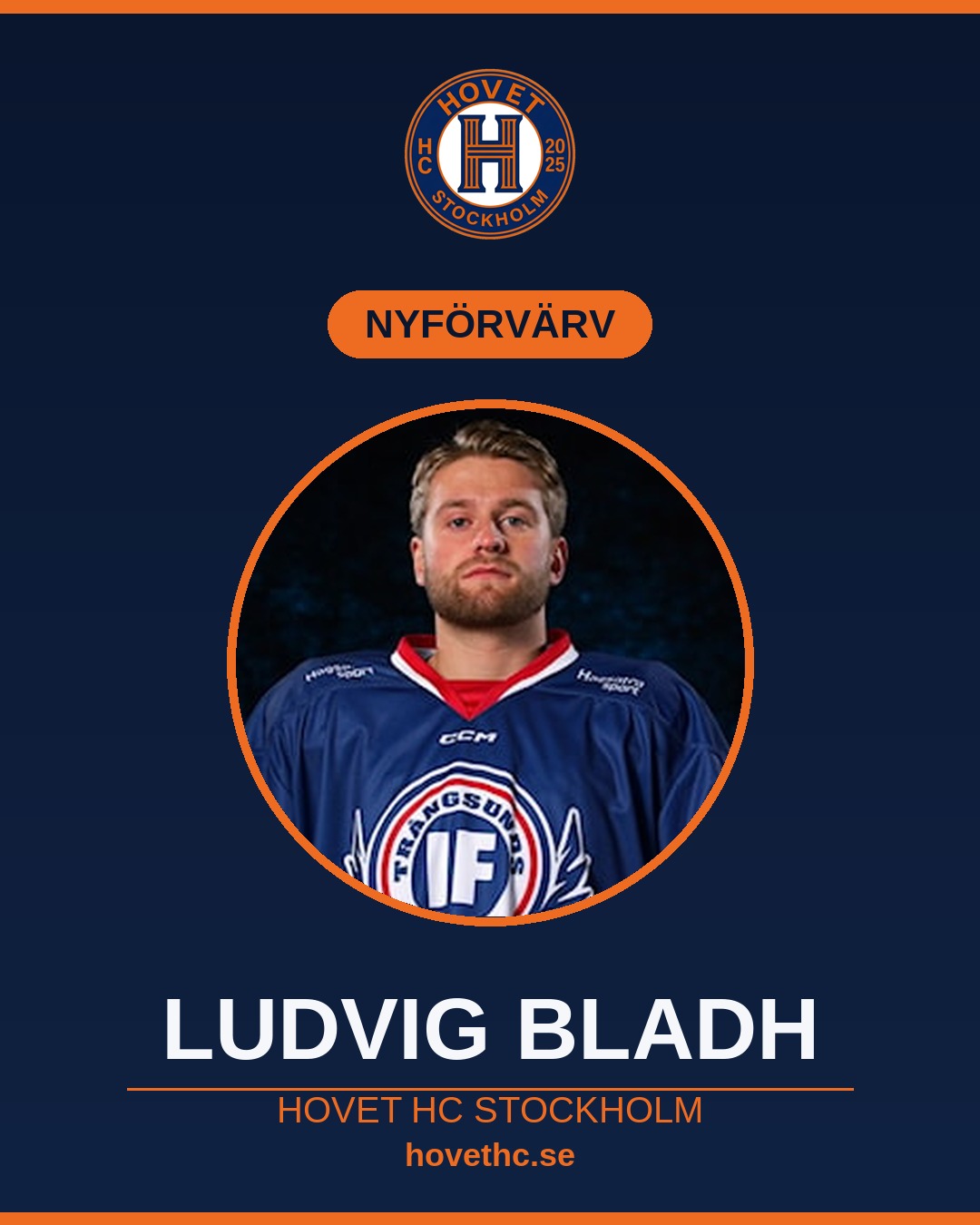 Ludvig Bladh, ny spelare i Hovet HC