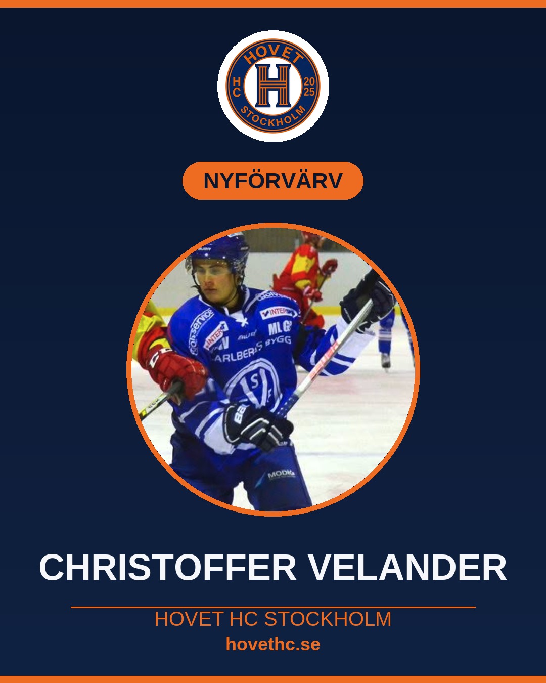 Christoffer Velander, ny spelare i Hovet HC