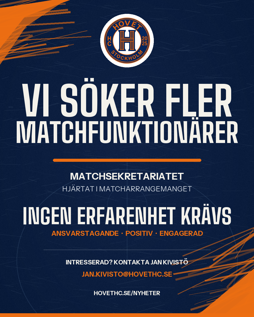 Grafik: Hovet HC söker matchfunktionärer
