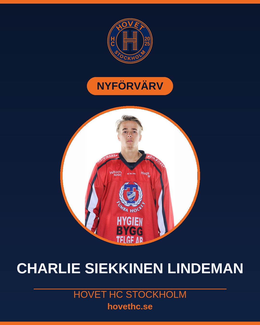 Charlie Siekkinen Lindeman, ny spelare i Hovet HC